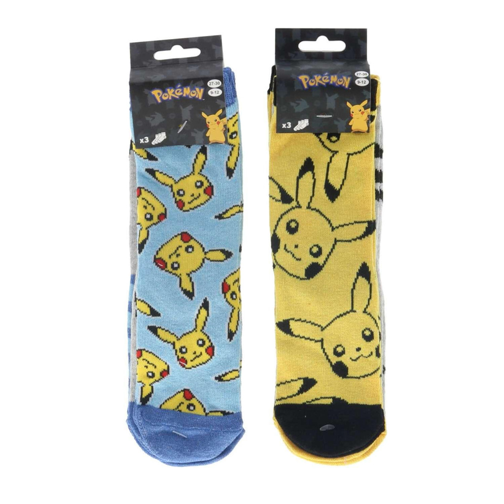 [40276-Blå-27/30] 3 pk pokemon sokker (27/30, Blå)